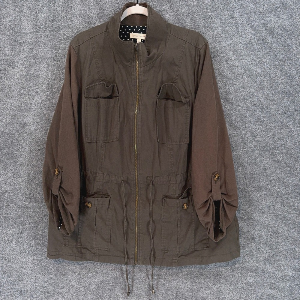 41 Hawthorn Utility Jacket Womens 2X Brown Drawstring Waist Cargo Pocket Cotton